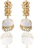 Moonstruck Golden Meenakari Jhumkas With White Pearls For Women Green