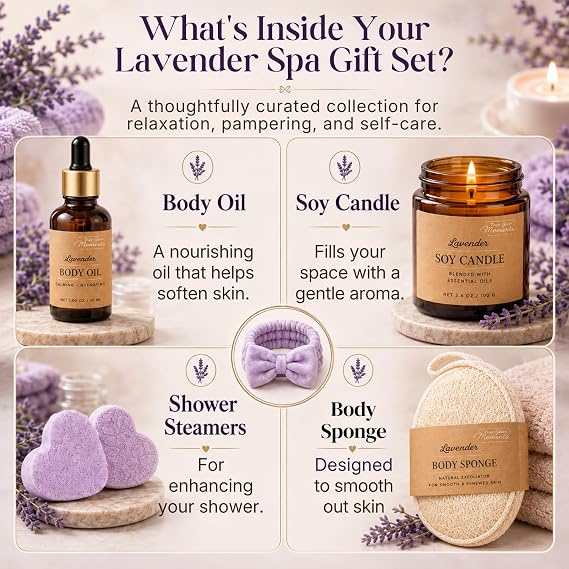 Birthday Spa Gifts for Women, 12 Piece Lavender Bath Set