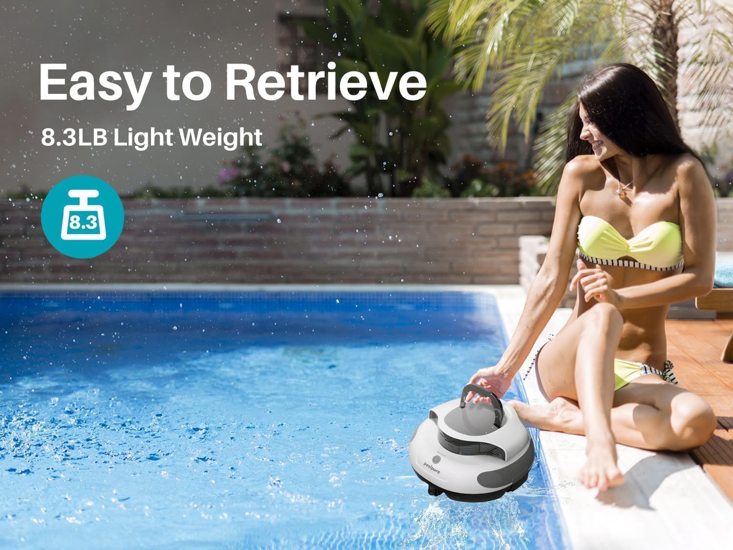 POOLPURE Poolrobot Piscina, 5000mAh Pulizia Doppio Motore, Doppelter Hall-Sensor, Display LED, Parcheggio Automatico, IPX8 Impermeabile, Kabelloser Poolsauger