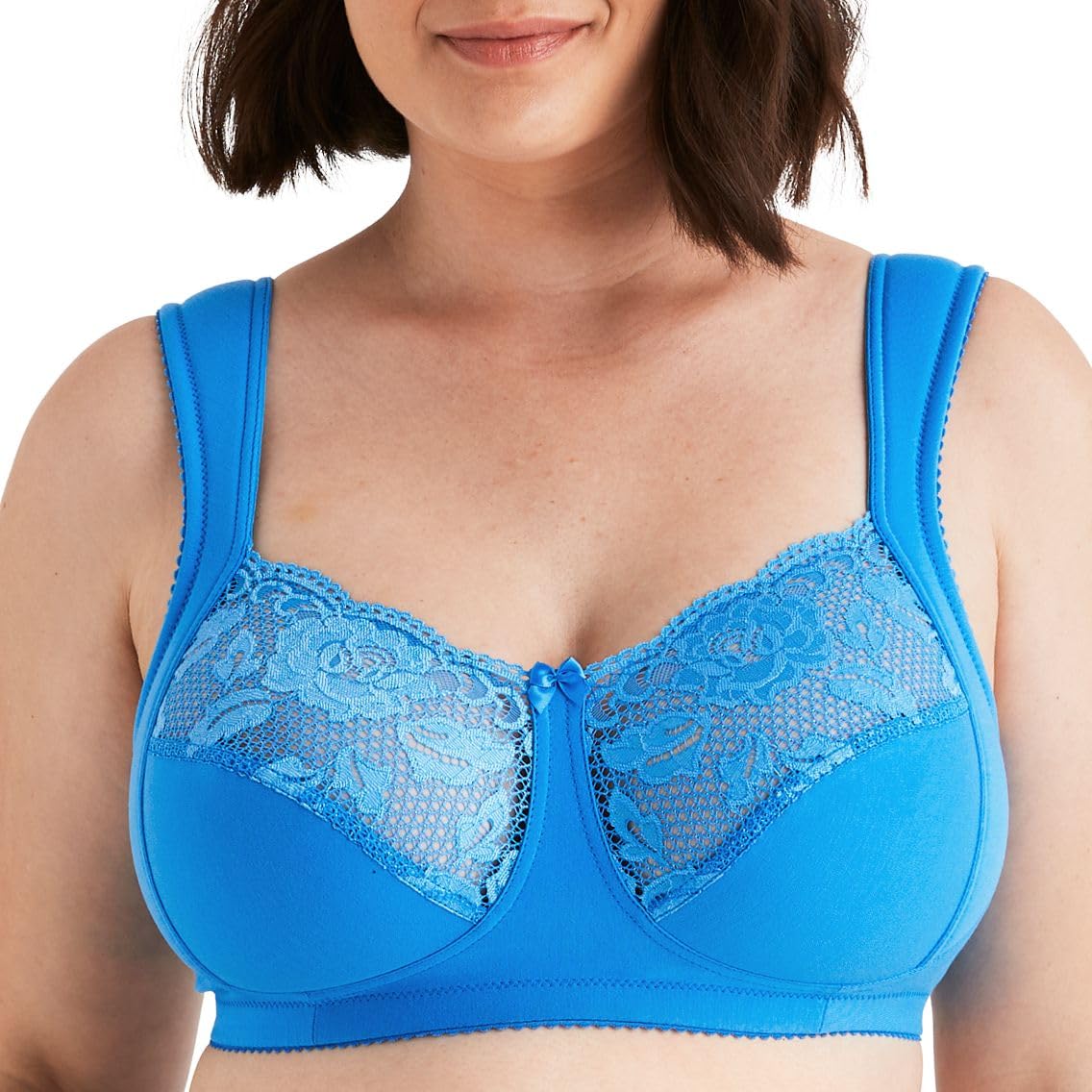 Miss Mary of Sweden Lovely Lace Womens Non-Wired Full Cup Cotton Bra 42DD Soft Aqua