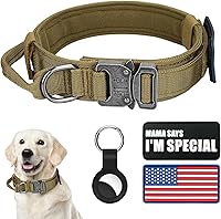 Vista 2 de Collar táctico de nailon para perro, hebilla de metal resistente con asa para entrenamiento de perros, con parches (XL, negro)