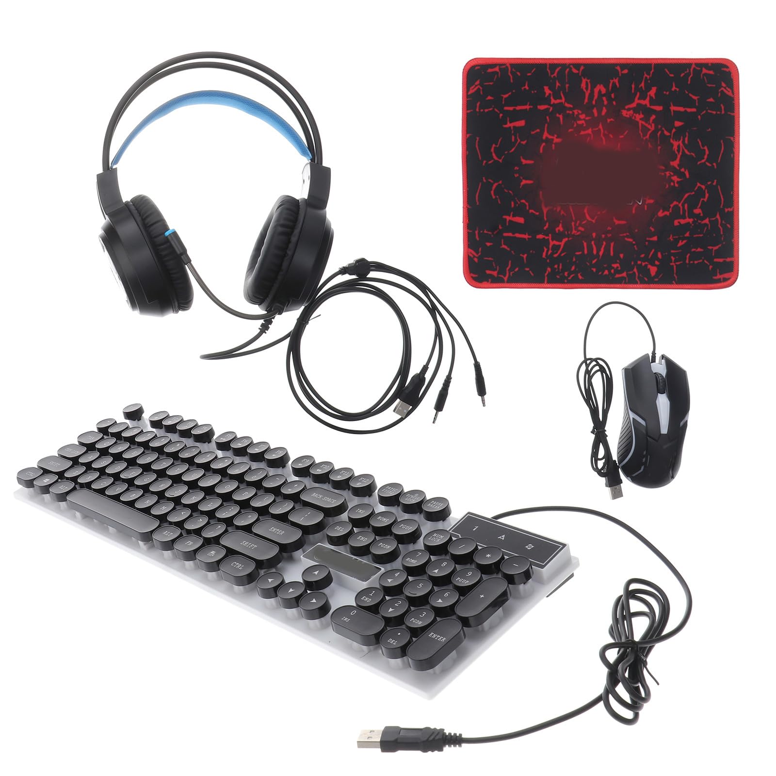 Combo de Teclado, Ratón y Auriculares para Juegos USB 2.0 | Abs Negro, 104 Teclas y 4 Botones, Conector 3.5mm y Altavoz de 50mm, 1 Set