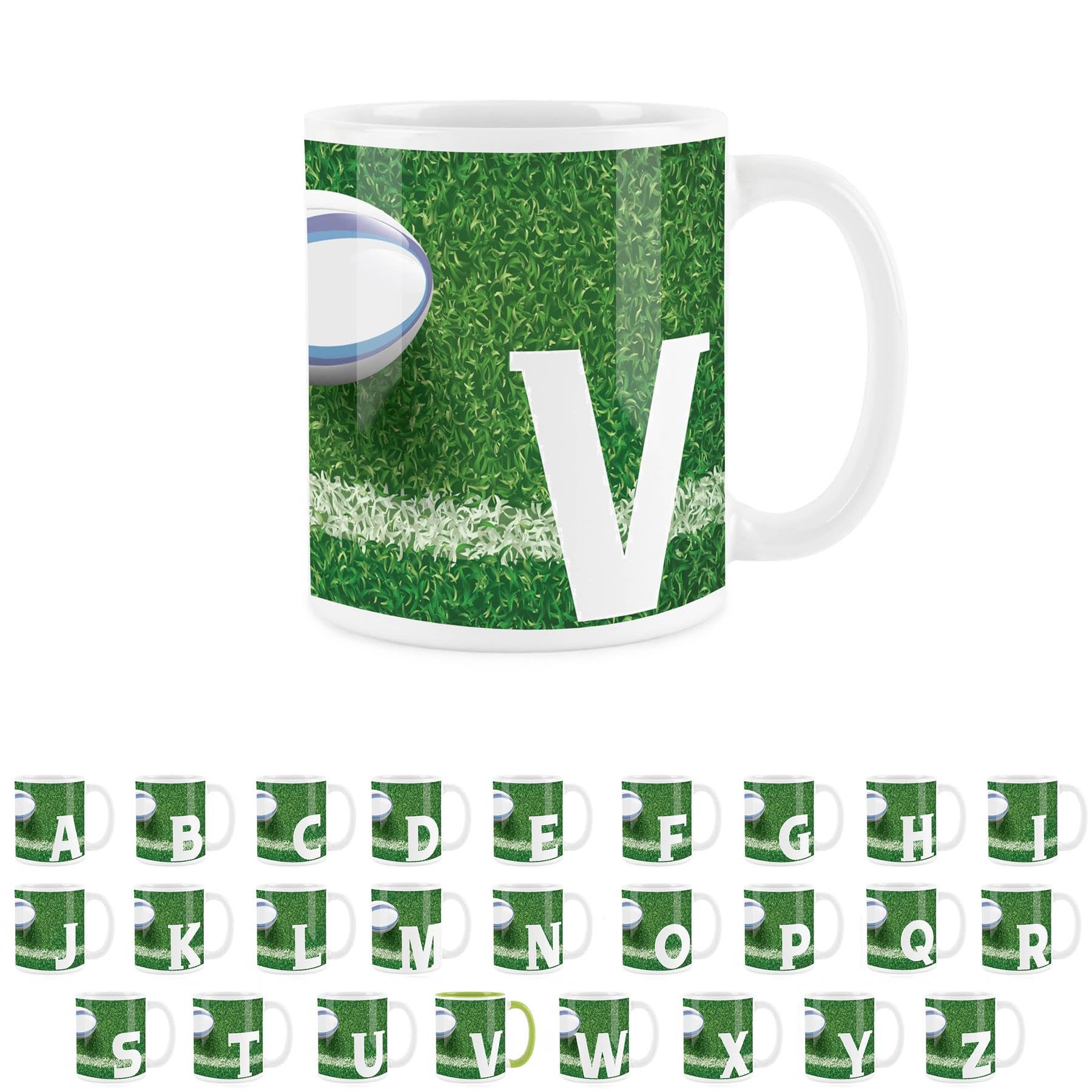 Rugby Letter V Mug - White Initial Personalised Alphabet Tea Coffee Gift Mug Present