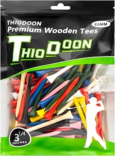 THIODOON Natural Wood Golf Tees 100 Pack - Multiple Colors & Sizes 3-1/4", 2-3/4", 2-1/8" - Low Friction for Max Distance & Accuracy