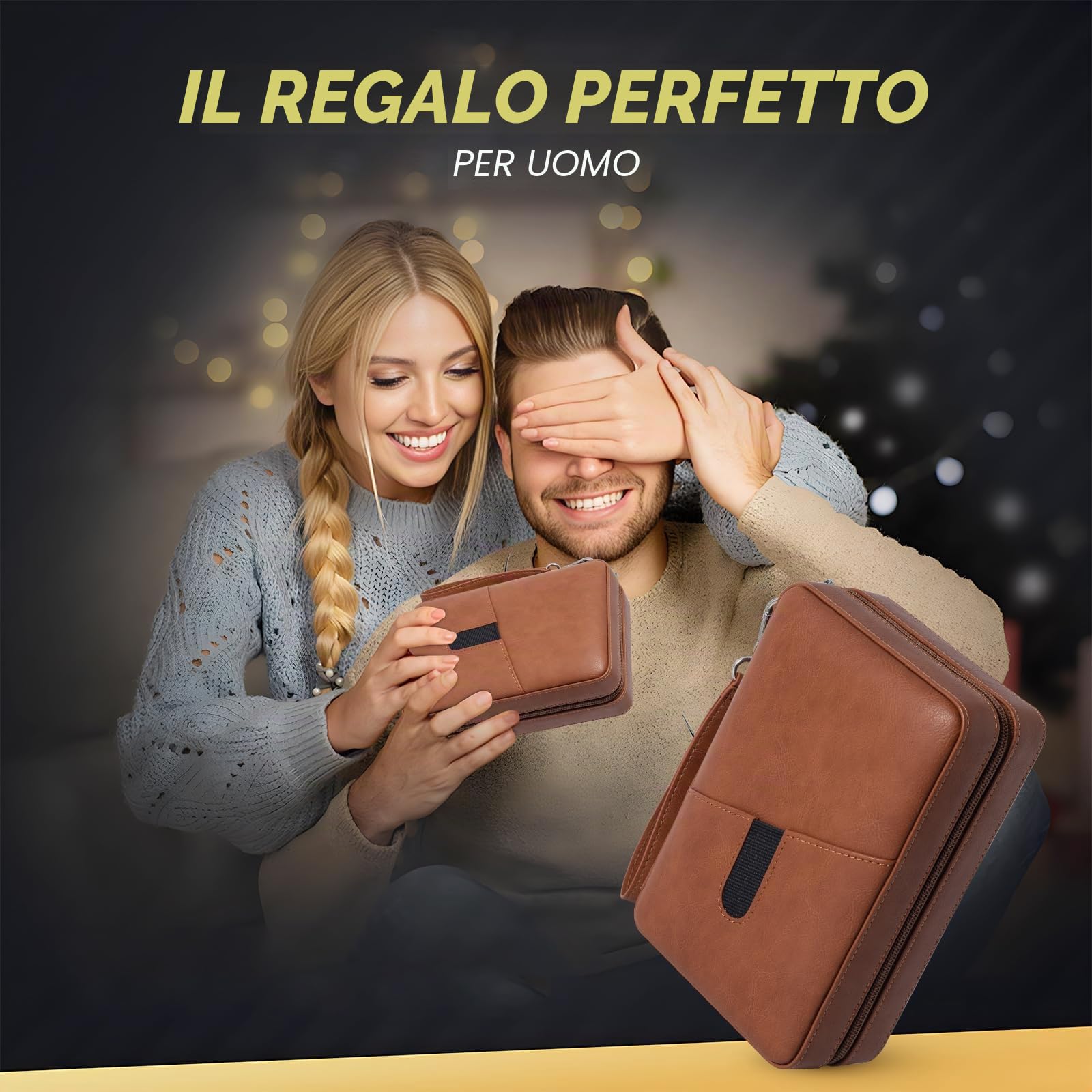 Goshentech Custodia in pelle per Humidor in legno di cedro, capacità: 6 pezzi, scatola Humidor da viaggio portatile con umidificatore (Marrone)