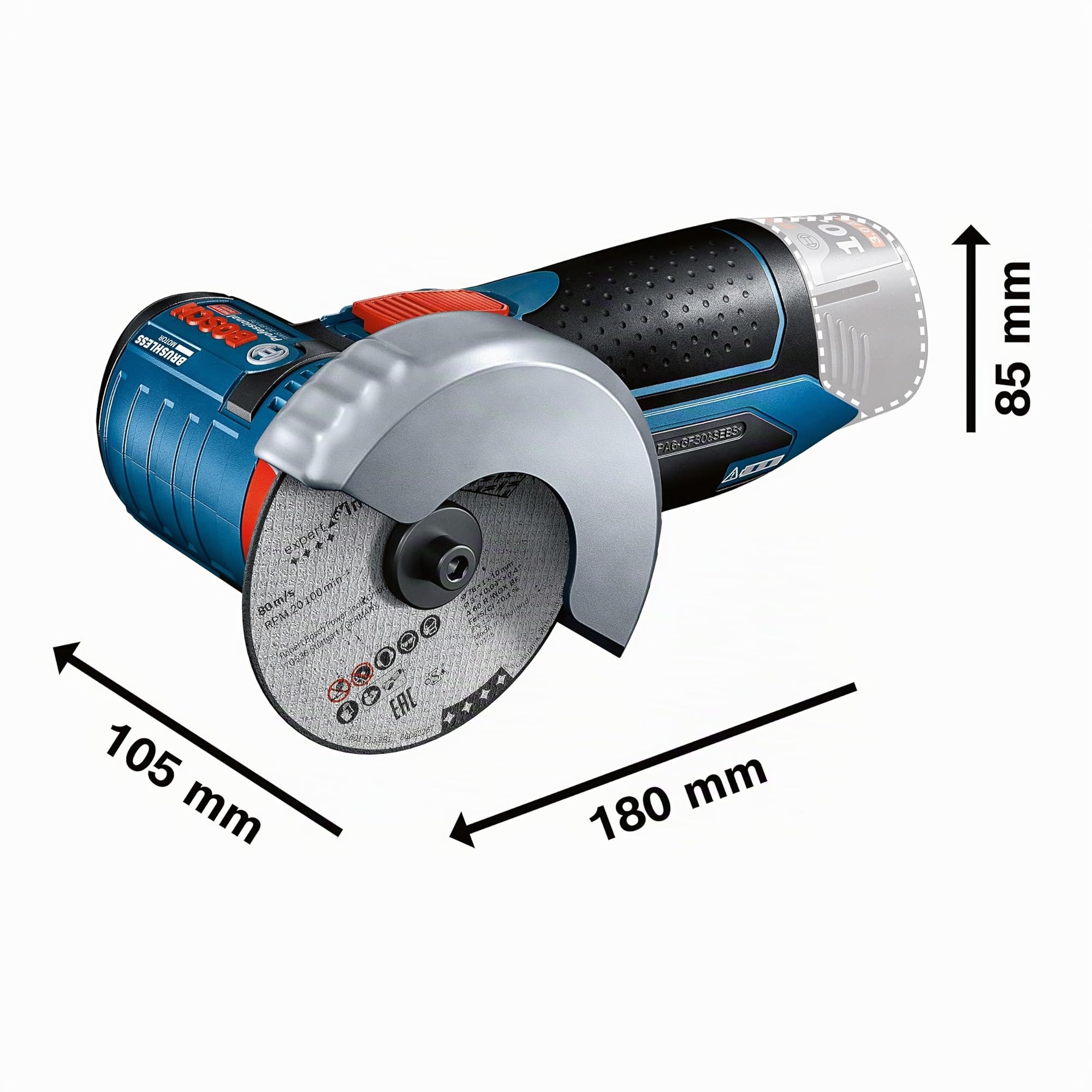 Bosch Professional 12V System amoladora angular a batería GWS 12V-76 (incl. 2 baterías 2.0Ah, set de 5 discos de tronzado y amolado, bolsa)