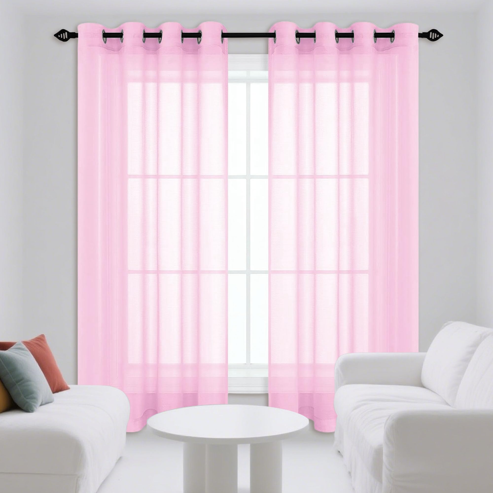 Voilage anti UV 280x320 cm rideau rose œillets protection solaire
