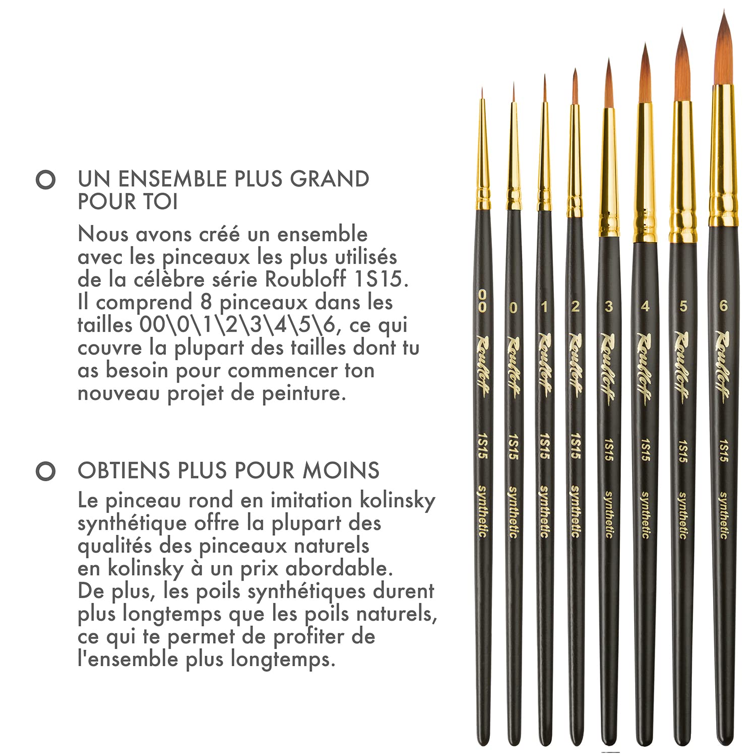 Roubloff Professional Kolinsky Imitation Brush Set | 8 Pinceaux Synthétiques Ronds dans Les Tailles 00 0 1 2 3 4 5 6 | Utilisation avec L'acrylique, L'aquarelle, La Gouache Et La Peinture à l'huile