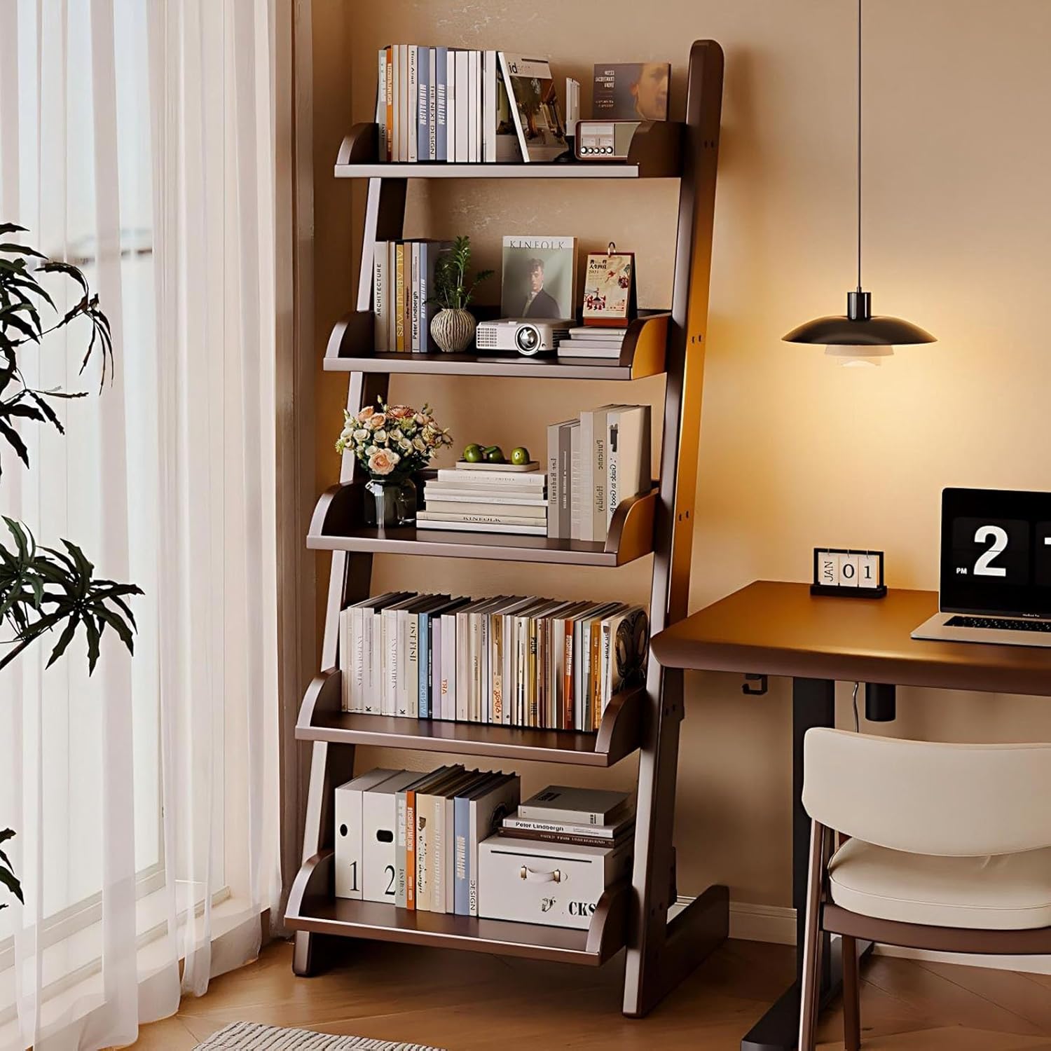 5-Tier Wooden Bookshelf: Freestanding Wooden Storage Shelf for the Living Room, Bedroom, and Home Office Wood Grain(27.6 * 15.9 * 62.6in)