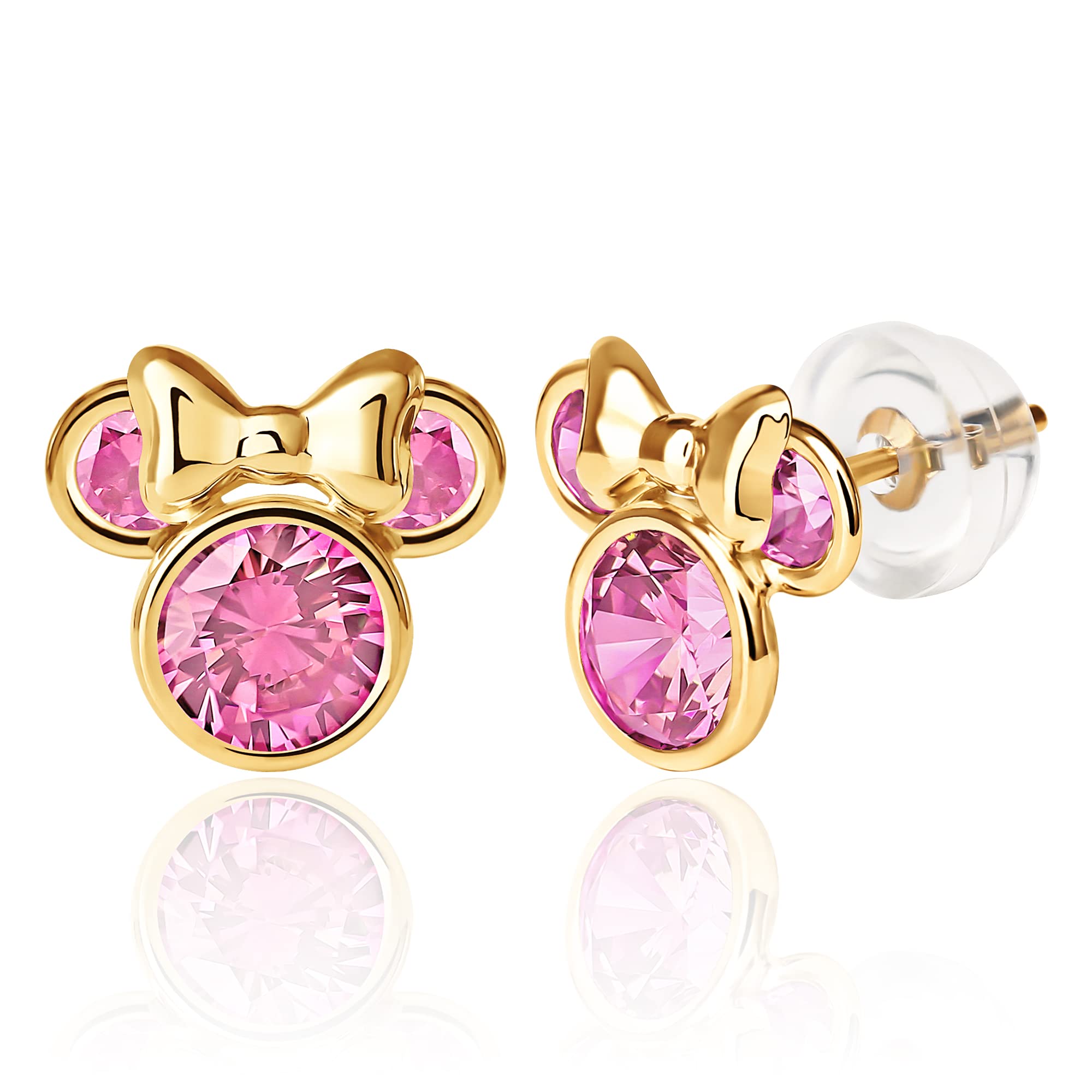Disney Pendientes de Minnie Mouse con piedra natal para mujer, oro de 10