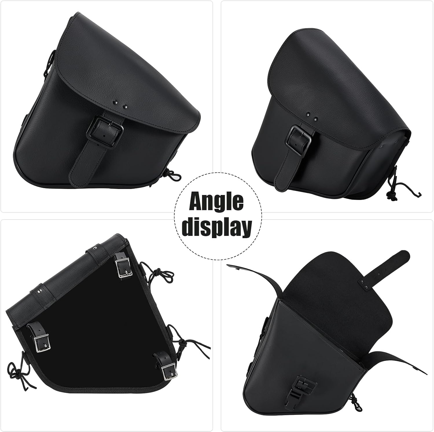 Motorcycle Saddle Bags Synthetic Leather Motorcycle Solo Swing Arm Bag For Softails Sportsters Choppers Waterproof Side Bags (Left Side, Black-Single Buckle, 11.5" x 10.25" x 3.9")