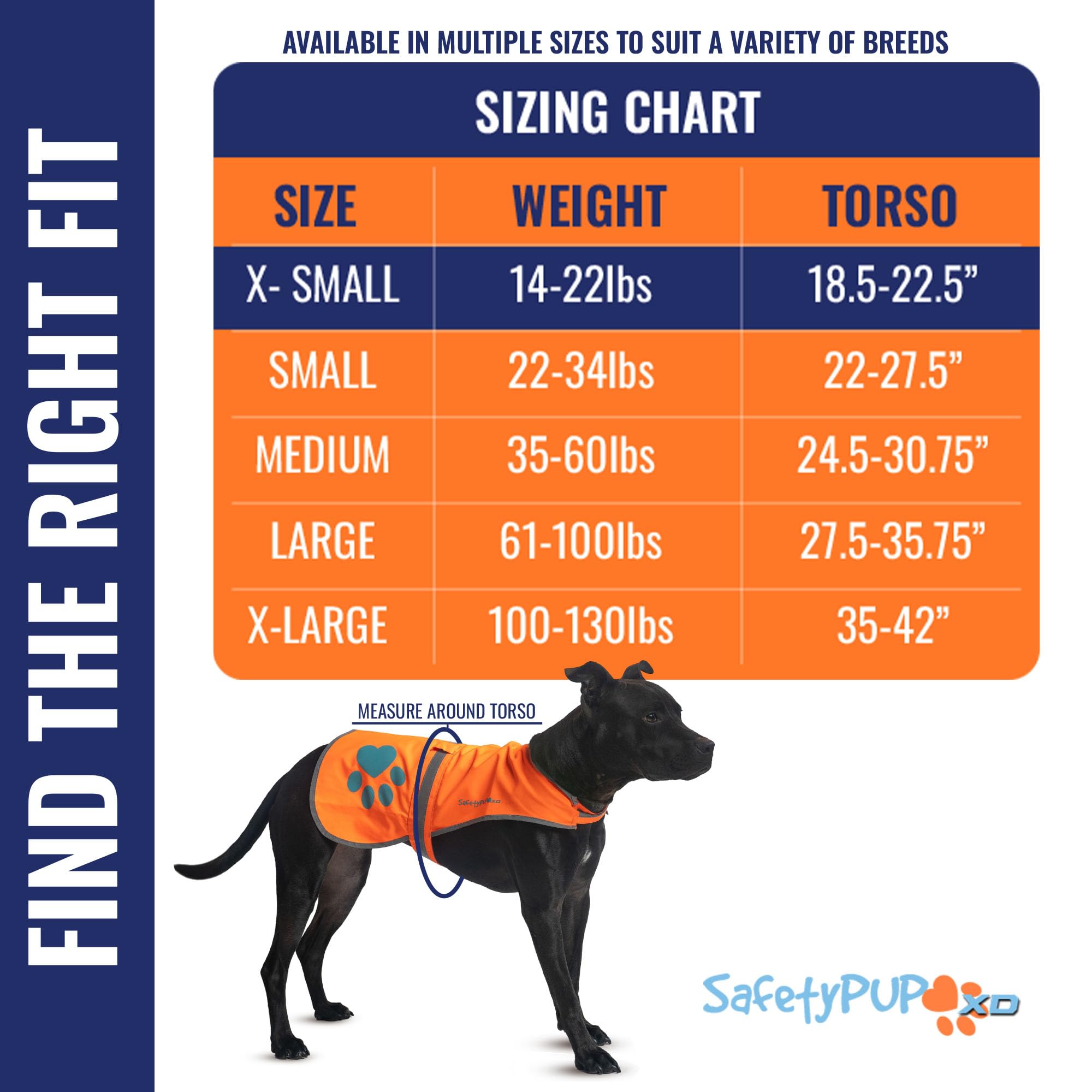 SafetyPUP XD Hund Warnweste.Größen für Hunde 7 kg - 59 kg. Orange X-Klein