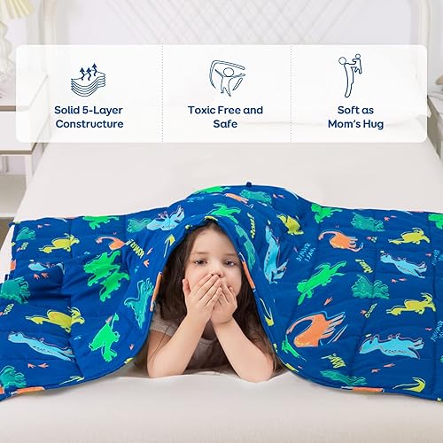 Miniatura 4 de Kivik Manta con peso de 5 libras, manta pesada de dinosaurio azul, mantas de enfriamiento pequeñas con peso de 5 libras, 36 x 48 pulgadas, color azul