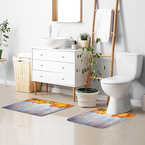 Miniatura 7 de Bathroom Rugs Sets 2 Piece 24x16+24x20 Inch,Soft U-Shaped Contour Toilet Rug Yellow Maple Leaf Non-Slip Absorbent Bath Floor Mat Carpet Set Water
