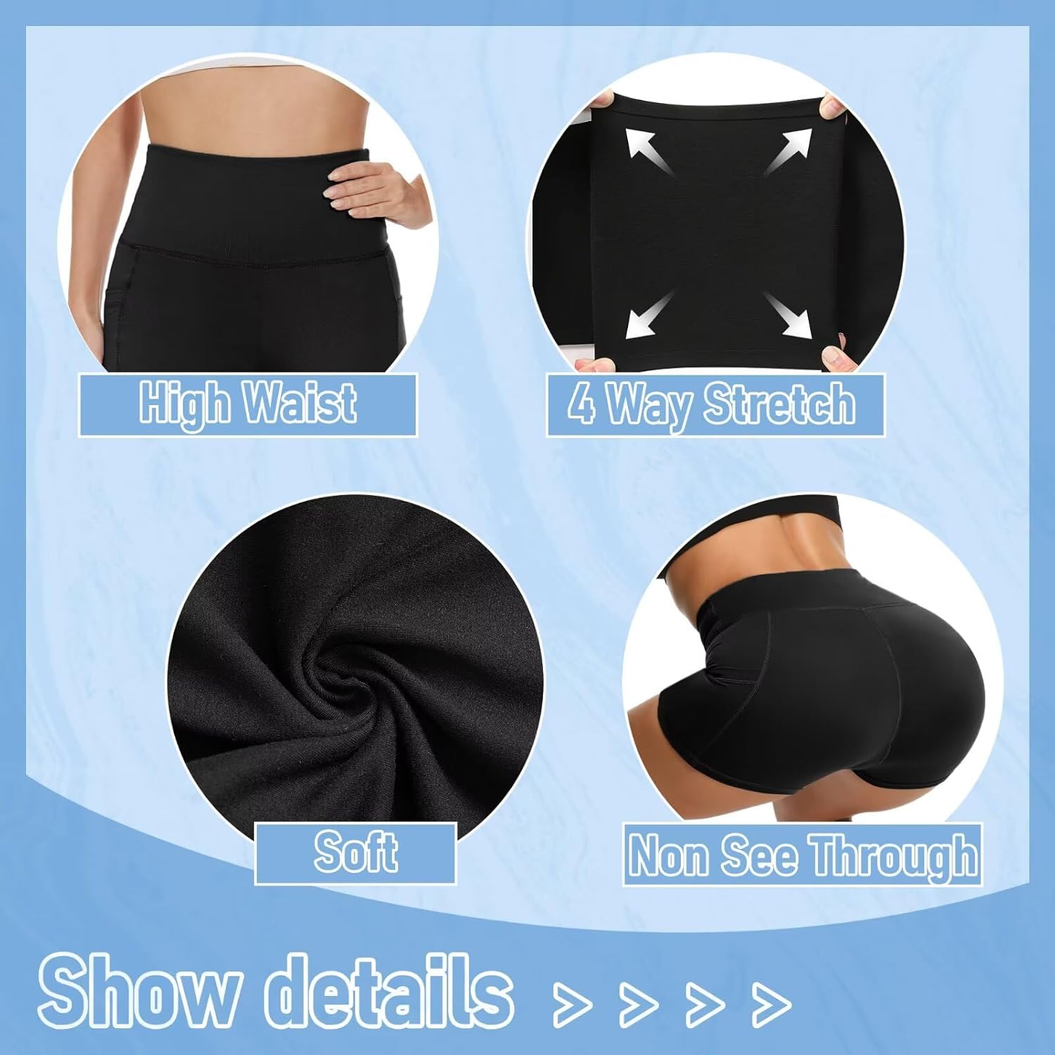 5 Pack Biker Shorts with Pockets for Women - 5"/8" High Waist Spandex Workout Yoga Running Athletic - Image 4