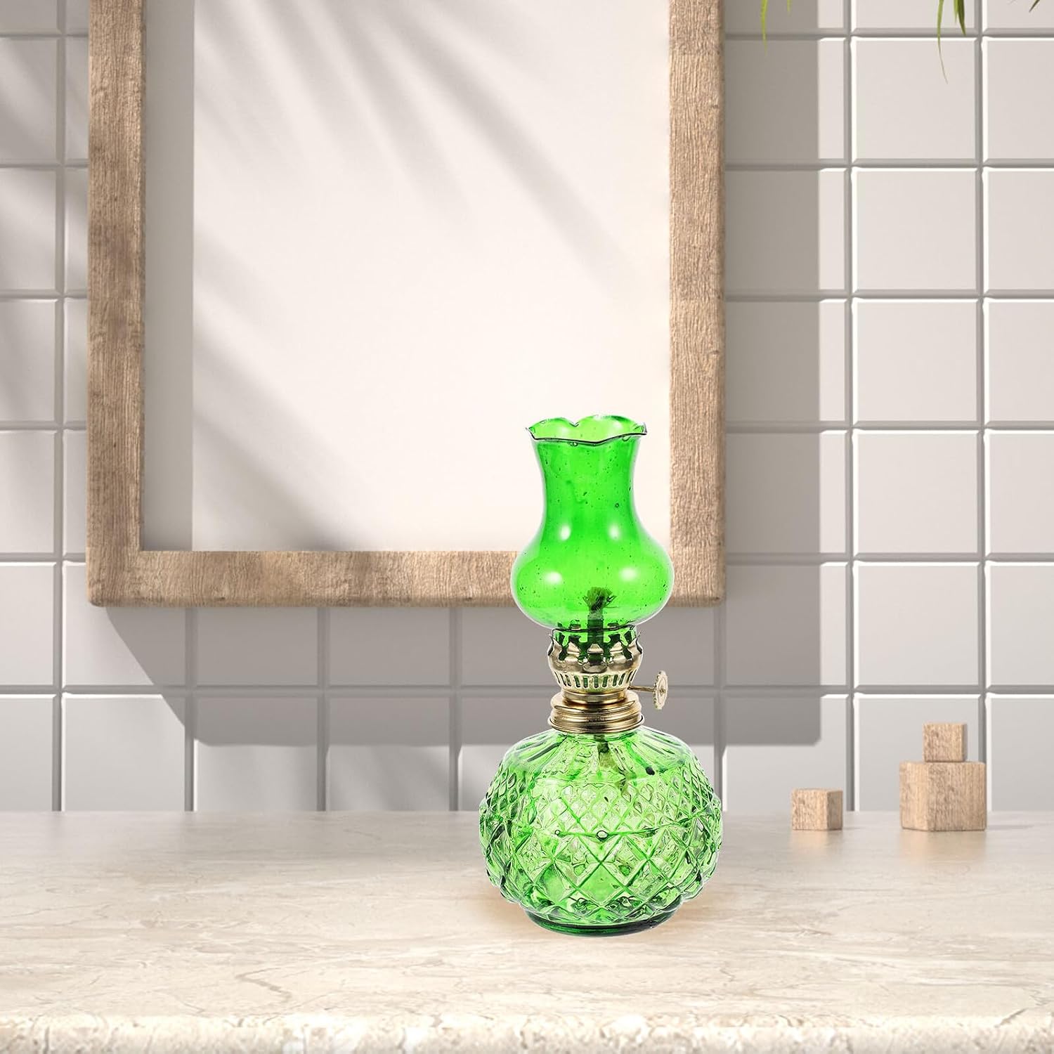 Uonlytech Retro Glass Oil Lamp Vintage Kerosene Lamp with Windproof Lampshade for Indoor and Outdoor Use Portable Decorative Oil Lantern Made of Premium Glass for Home Decor and Camping
