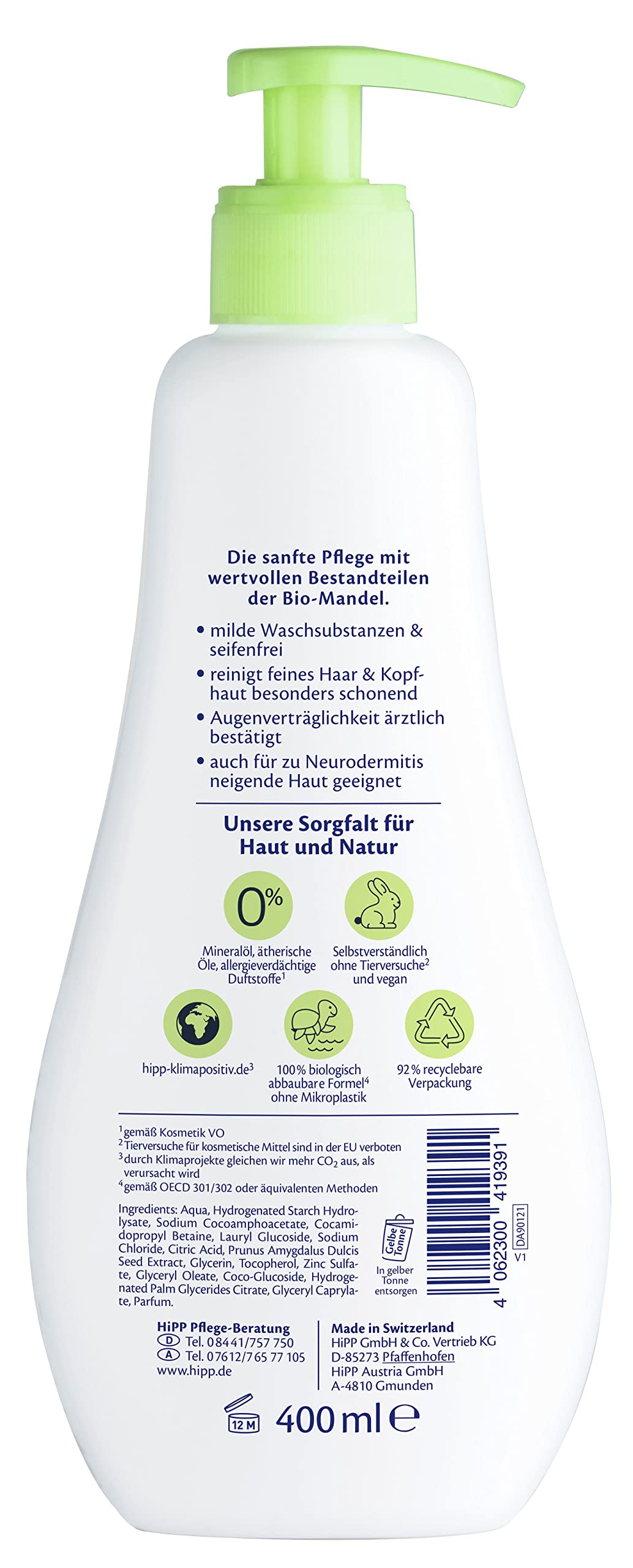 HiPP Babysanft Haut und Haar Waschgel, 6er Pack (6 x 400ml)