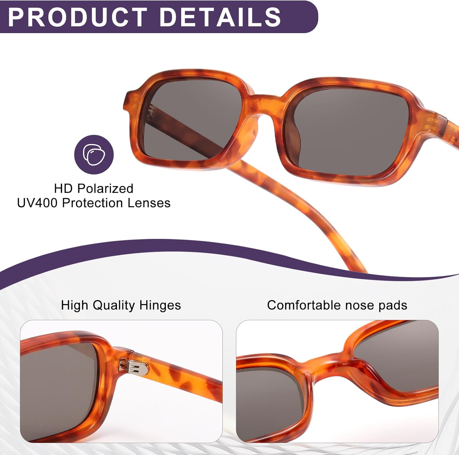 Rectangle Sunglasses for Women Men Trendy Narrow Square Frame 90’s Retro Sun Glasses UV400 Protection Shades - Image 3