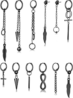 12 Pieces Hoop Dangle Earrings Hinged Hoop Earrings Long Chain Stainless Steel Dangle