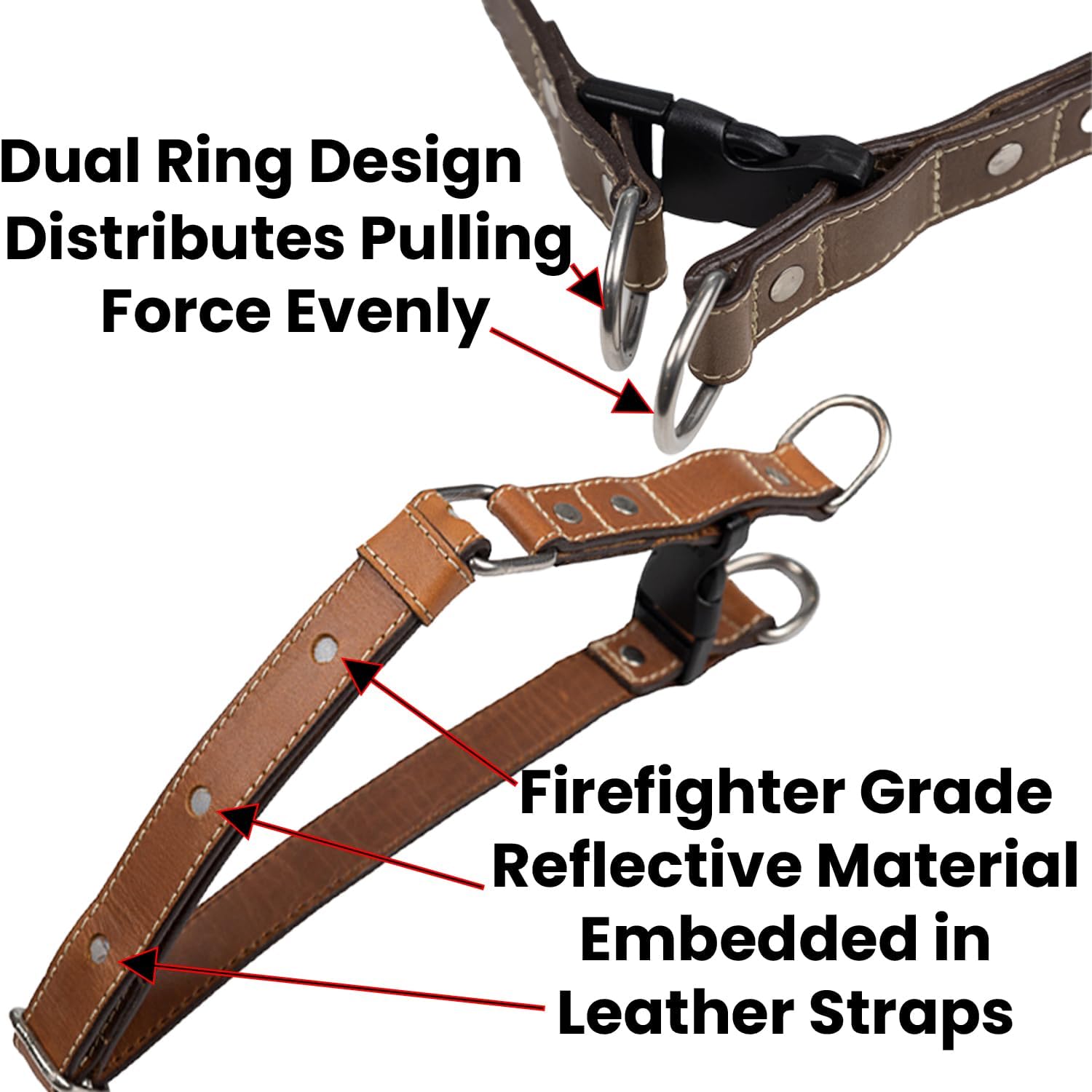 Leather Quick Release Reflective Dog Collar - Handcrafted - Full Grain Leather (Vegetable Tanned) - Stainless Steel Hardware - Cayenne Reflective Circles, Large