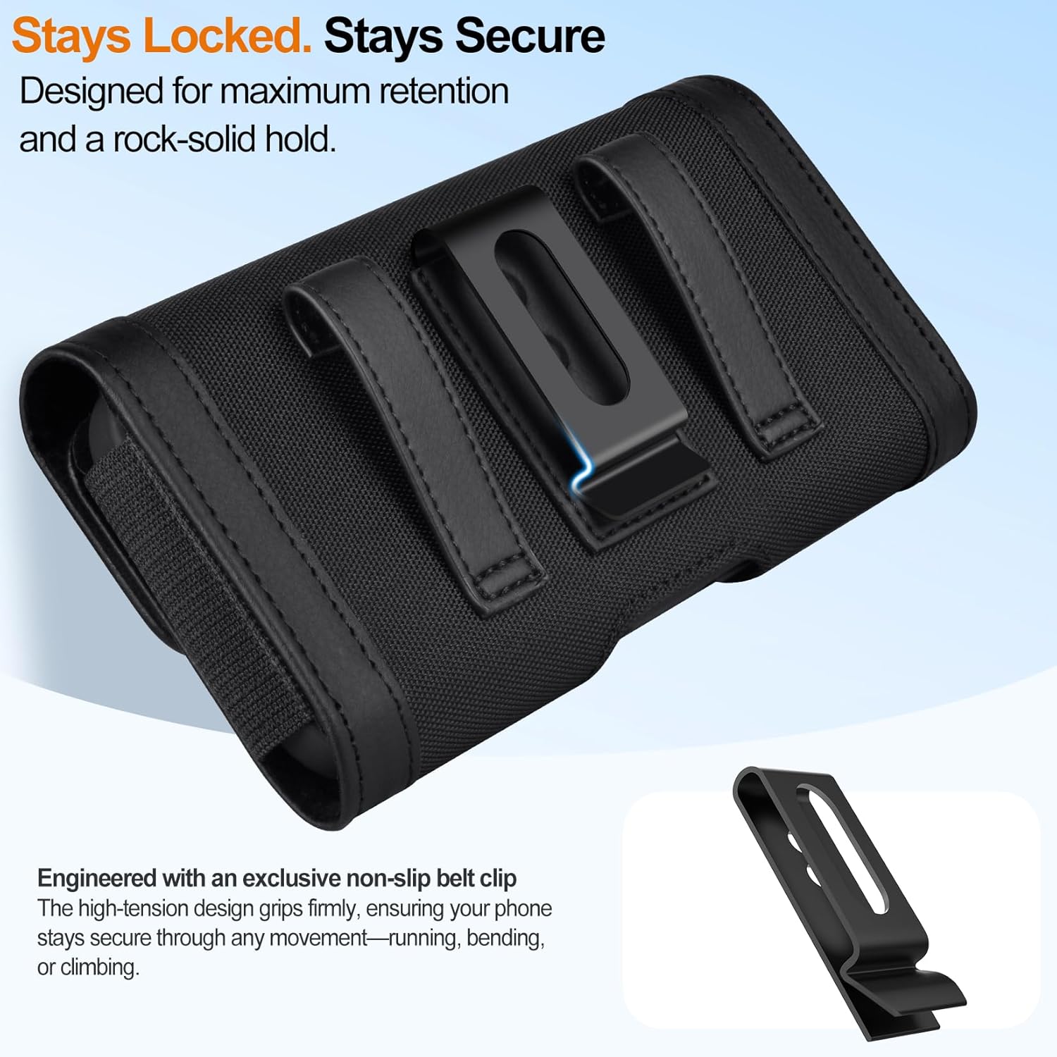 Phone Holster with Belt Clip Strong Magnetic Closure Nylon & Leather for iPhone Pro Max, Plus 17 16 15 14 13 12 16e, Samsung Galaxy Plus, FE S25 S24 S23 S22, L-Black - Image 6
