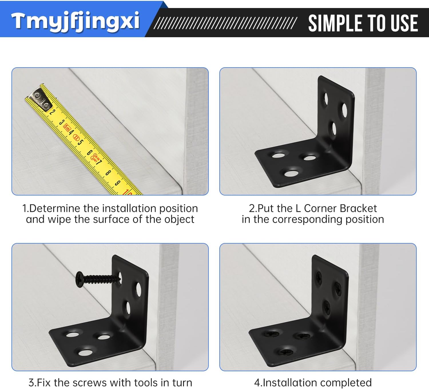 3Sizes Black L Brackets for Shelves L Shelf Bracket Metal Corner Braces for Wood Furniture with 72Pcs Screws (1.5x1.2x1.2inch 1.57x1.57x0.63inch 0.79x0.79x0.63inch) 92Pcs YY026-B