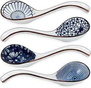 Kichvoe 4pcs Ceramic Soup Spoons - Japanese Ramen Spoons, Asian Retro Style Tablespoon For Pho, Dumplings - View #4