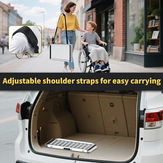 3.5FT Wheelchair Ramp,800 LBS Capacity Portable Wheel Chair Ramp with Shoulder Strap,Aluminum Door Threshold Ramps for Home Steps, Curbs, Doorways, Car