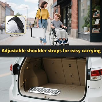 3.5FT Wheelchair Ramp,800 LBS Capacity Portable Wheel Chair Ramp with Shoulder Strap,Aluminum Door Threshold Ramps for Home Steps, Curbs, Doorways, Car