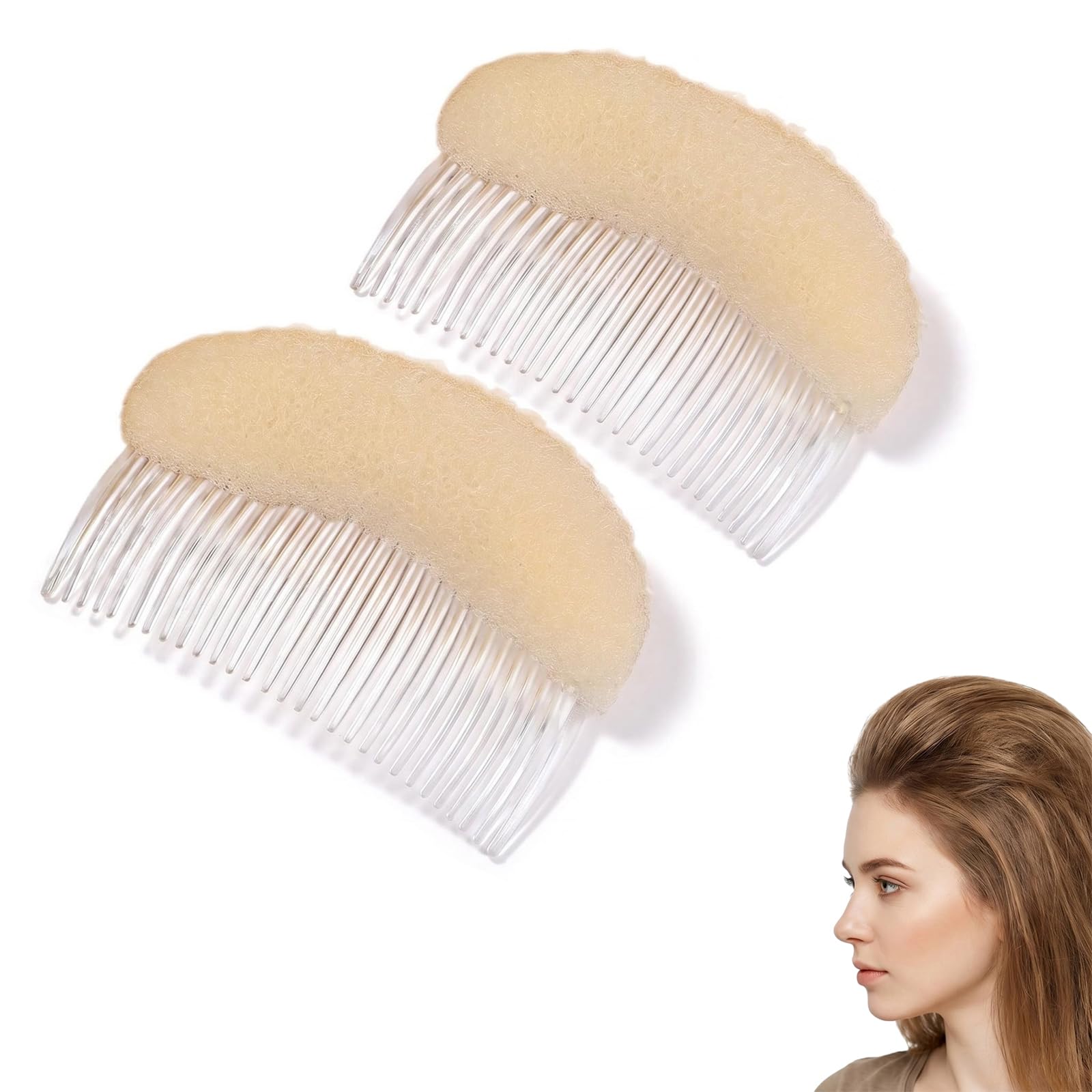 2 PCS Sponge Hair Volume Inserts with Comb and Base - Hair Styling Tools for Women, Black Accessories