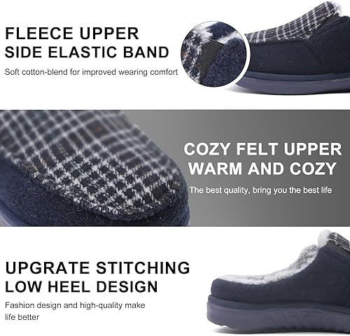 Miniatura 2 de ONCAI Pantuflas de fieltro para hombre, lana y mezcla de algodón, espuma viscoelástica de alta densidad, pantuflas de casa con suela de goma para