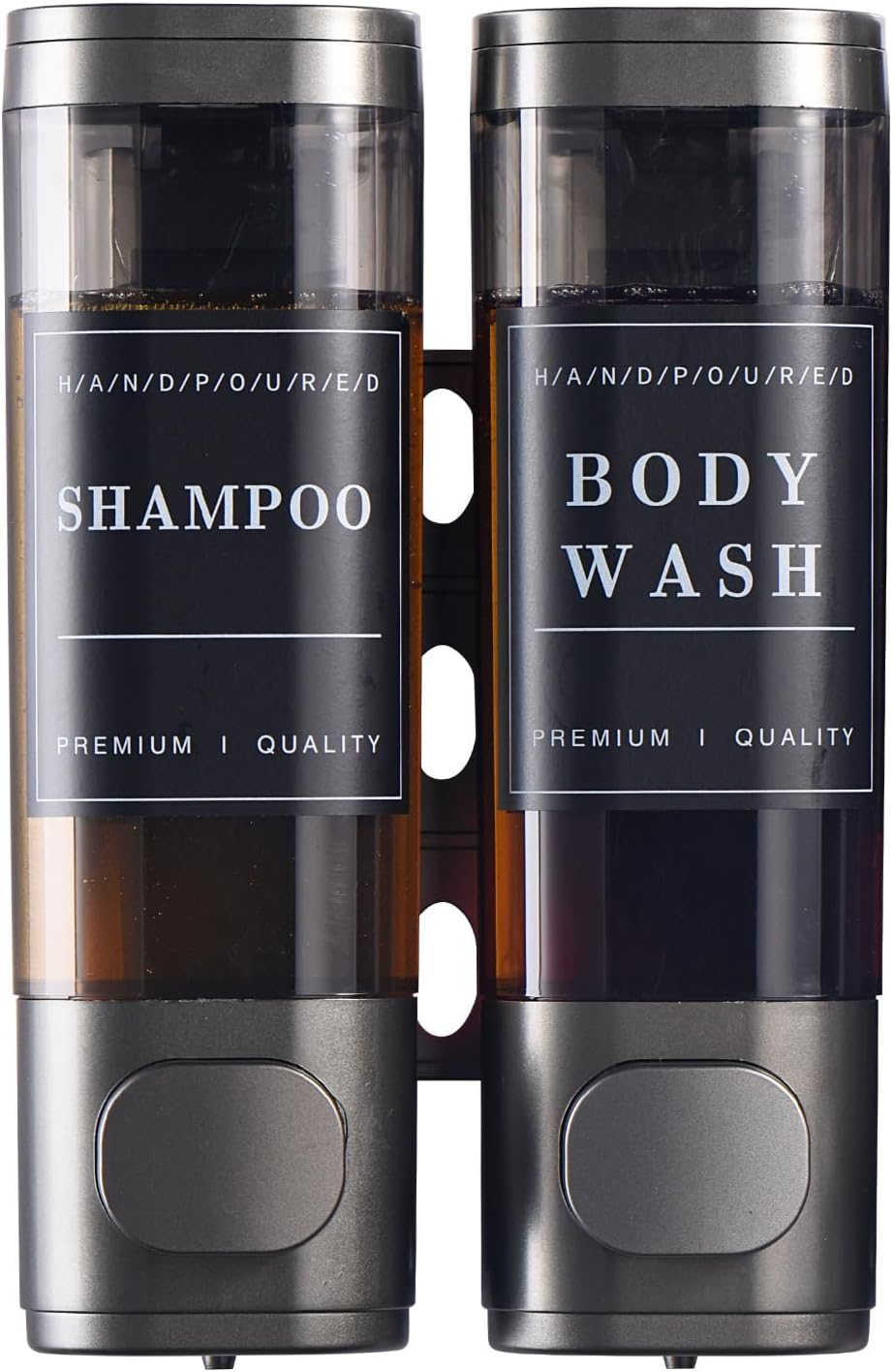 Shampoo and Conditioner Dispenser Bathroom Shower Soap Dispenser Wall Mounted Shampoo Dispenser for Shower Wall No Drill 2 * 300ml Gungray 2 Chamber with Waterproof Labels