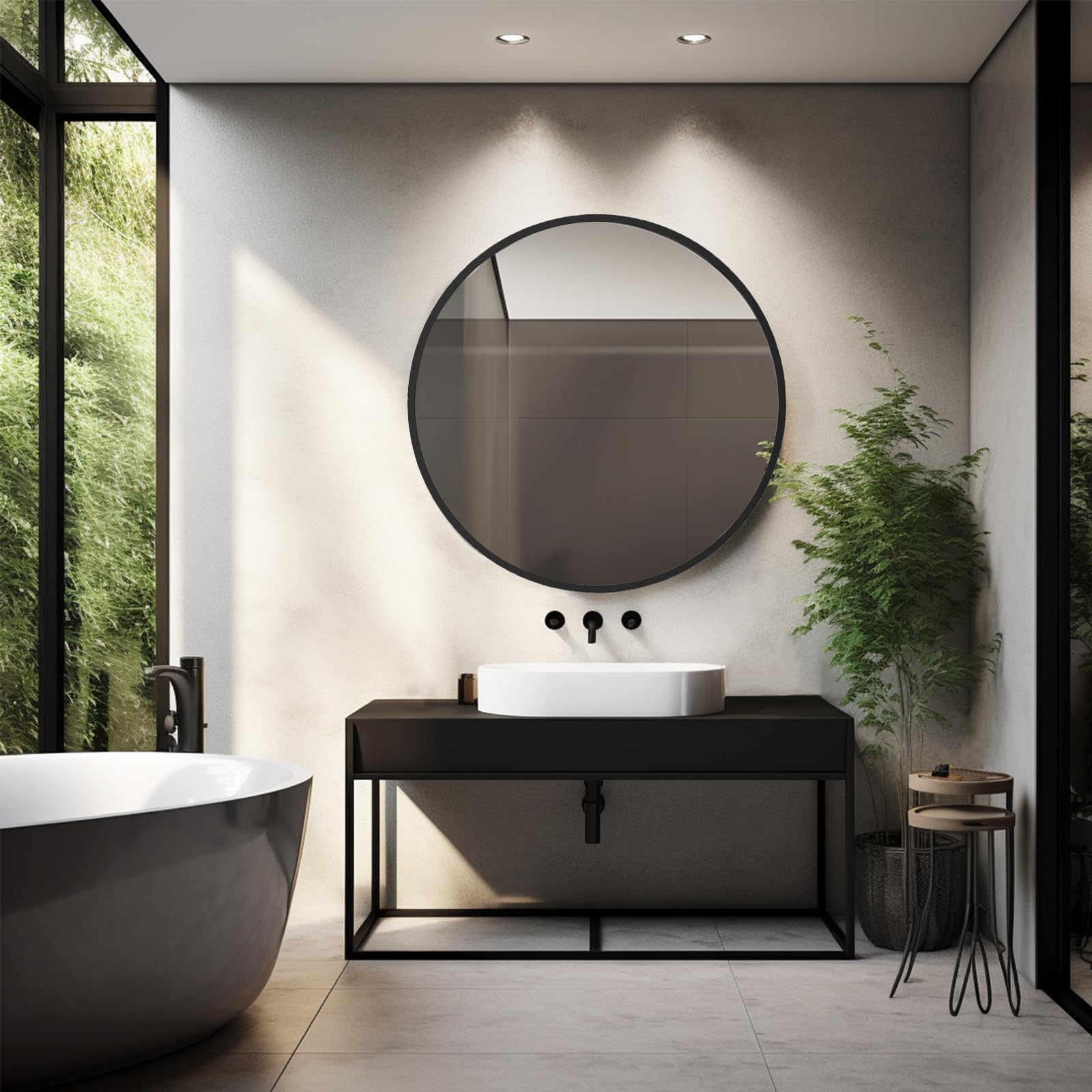 Espejo Redondo Negro 70 cm, Espejo Baño Moderno con Marco Aluminio, HD Vidrio Templado Espejos Grandes de Pared, Espejos Decorativos para Baño, Recibidor Entrada, Dormitorio, Salon