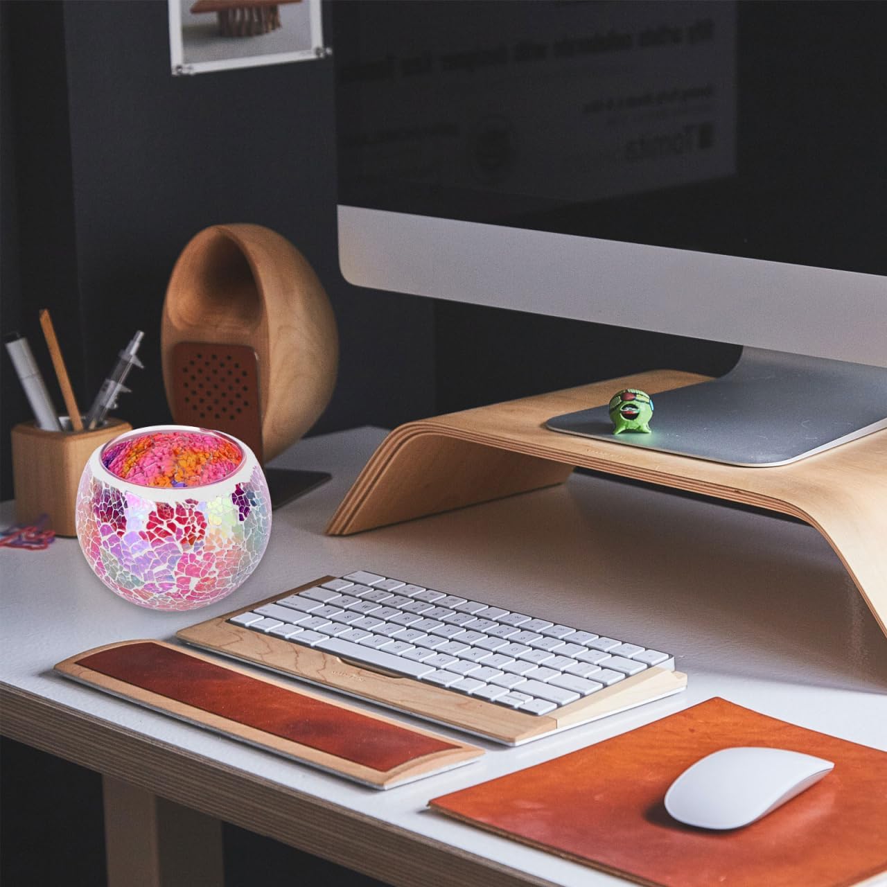 Wakauto European Style Glass Candlestick, Delicate Mosaic Cracked Votive Tea Light Candleholder Vintage Romantic Decorative for Home Decor Dinner Wedding Party Anniversary Table Centerpiece