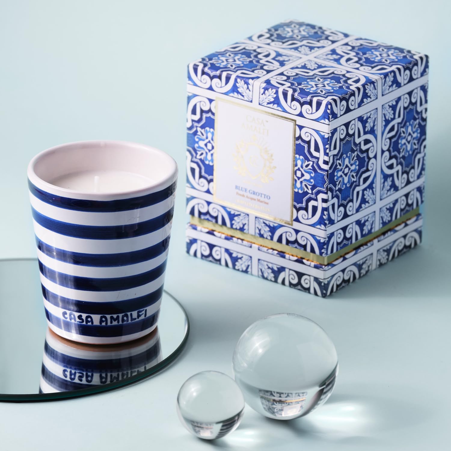 Casa Amalfi - Duftkerze aus Keramik Blue Grotto - Handbemalt - Made in Italy - 40-50 Brennstunden