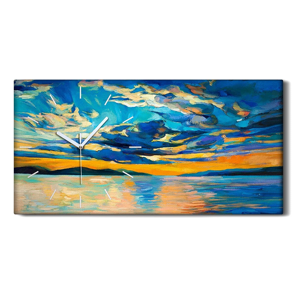 Horloge Art Moderne Toile 60x30cm Sunset Montagnes de Mer
