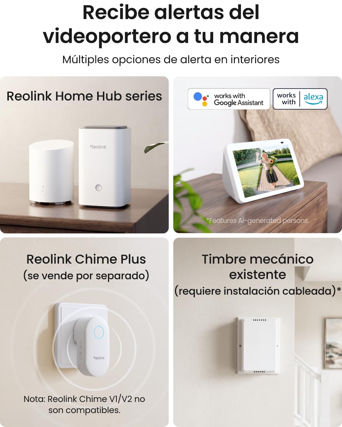 Reolink Timbre con Camara Exterior, 2K HD, Battery Video Doorbell (2nd Gen) | Vista 1:1 cuerpo, Inalámbrico/cableado, Wi-Fi 2,4/5 GHz, Almacenamiento local, Detección IA, Notificaciones inteligentes