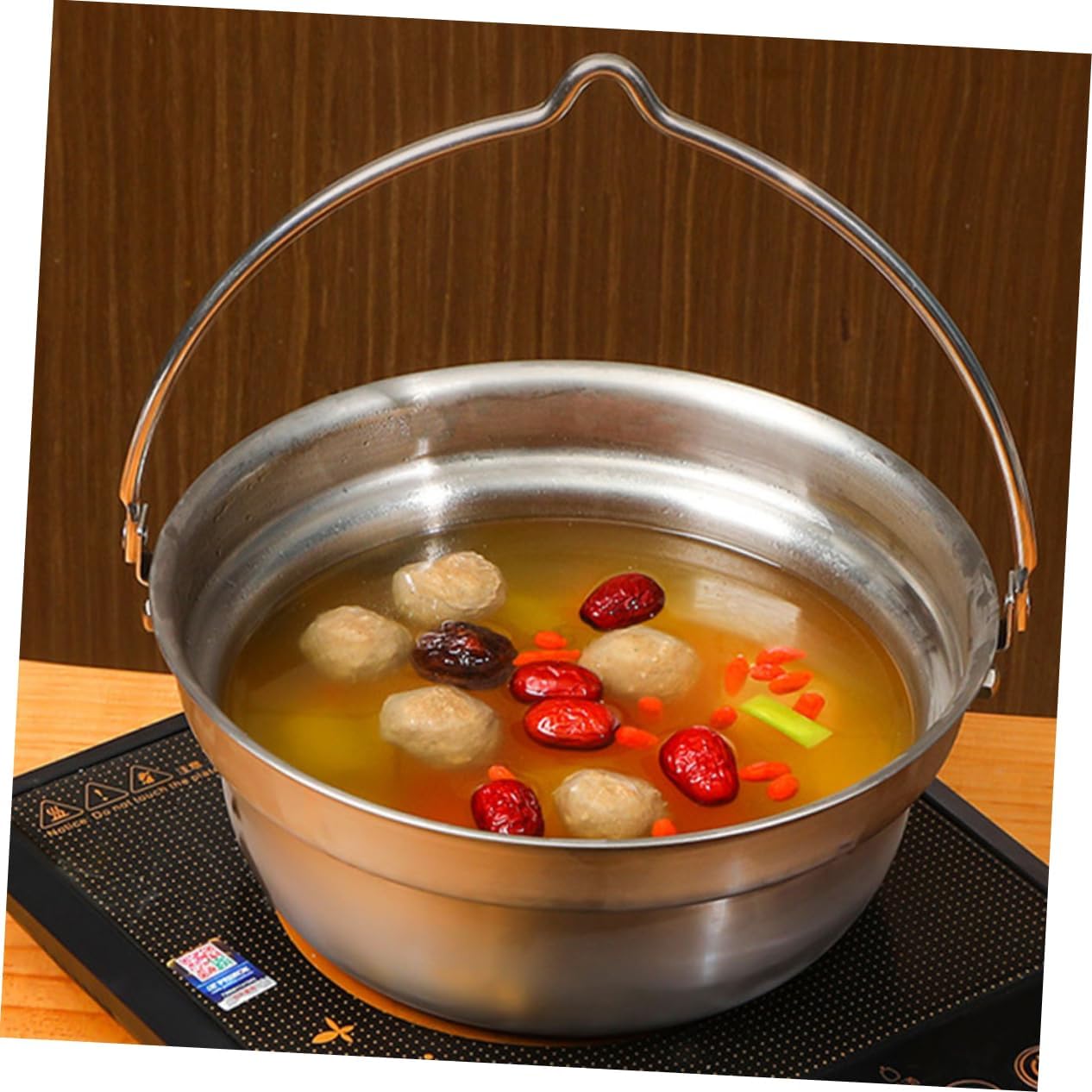 Mikinona 1Set Durable Stainless Steel Camping Pot Sturdy Cooking Pot for Open Flame Easy to Clean Outdoor Cooking Utensils for Camping and Picnics
