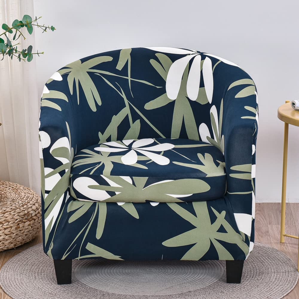 Highdi Dark Green 2 Piece Classic Floral Tub Chair Cover Armchair Slipcovers With Cushion Cover Stretch Spandex Removable Washable Tub Chair Protector For Club Living Room Reception (Dark Green)
