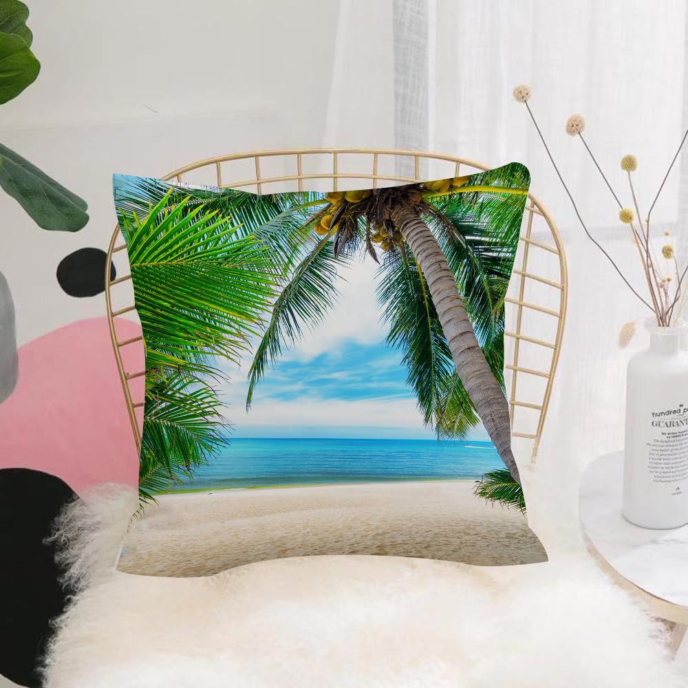 HYOSXW Cushion Cover,Throw Pillow Case Home Decorative for Living Room Bedroom Sofa Chair 16X16 Inch,Ocean Stable, Shadow of a Coconut Tree,Pillowcase 40X40cm