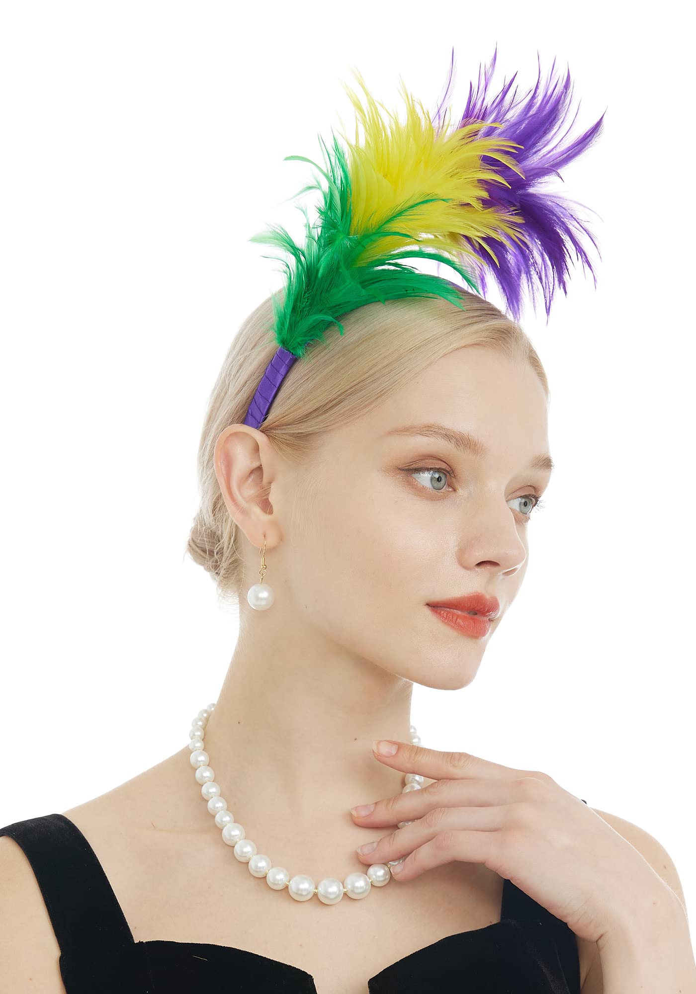 Colorful Feather Fascinator Headband For Women - 1920s 1950s Vintage Style Tea Party Headpiece
