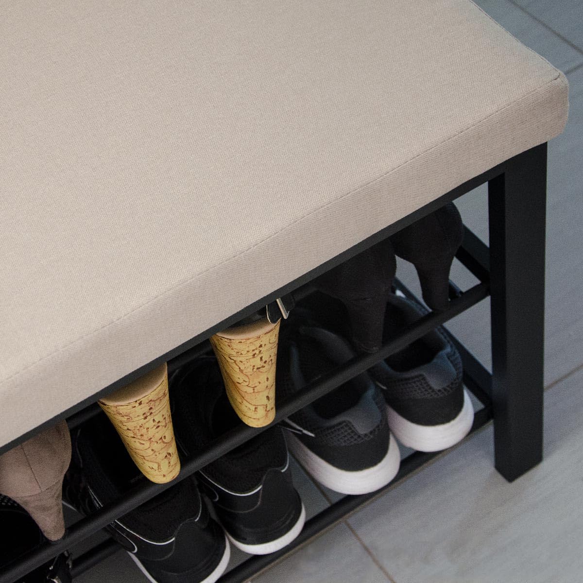 DuneDesign Upholstered Shoe Bench - 81x32x50 Shoe Rack with Metal Frame and Seat for Hallway - Shoe Cabinet Bench with Storage - Wardrobe Sofa Storage Bench Hallway Sofa Entrance Bedroom Bathroom