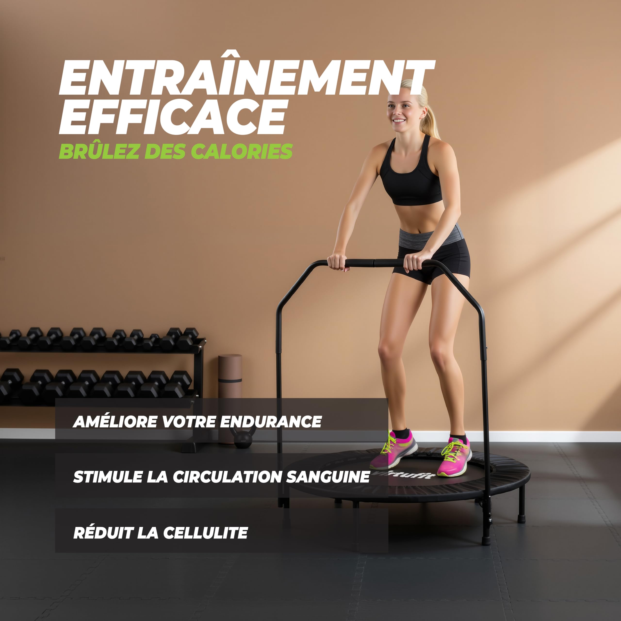 VirtuFit Trampoline de Fitness Pliable avec poignée - Noir - 100 cm