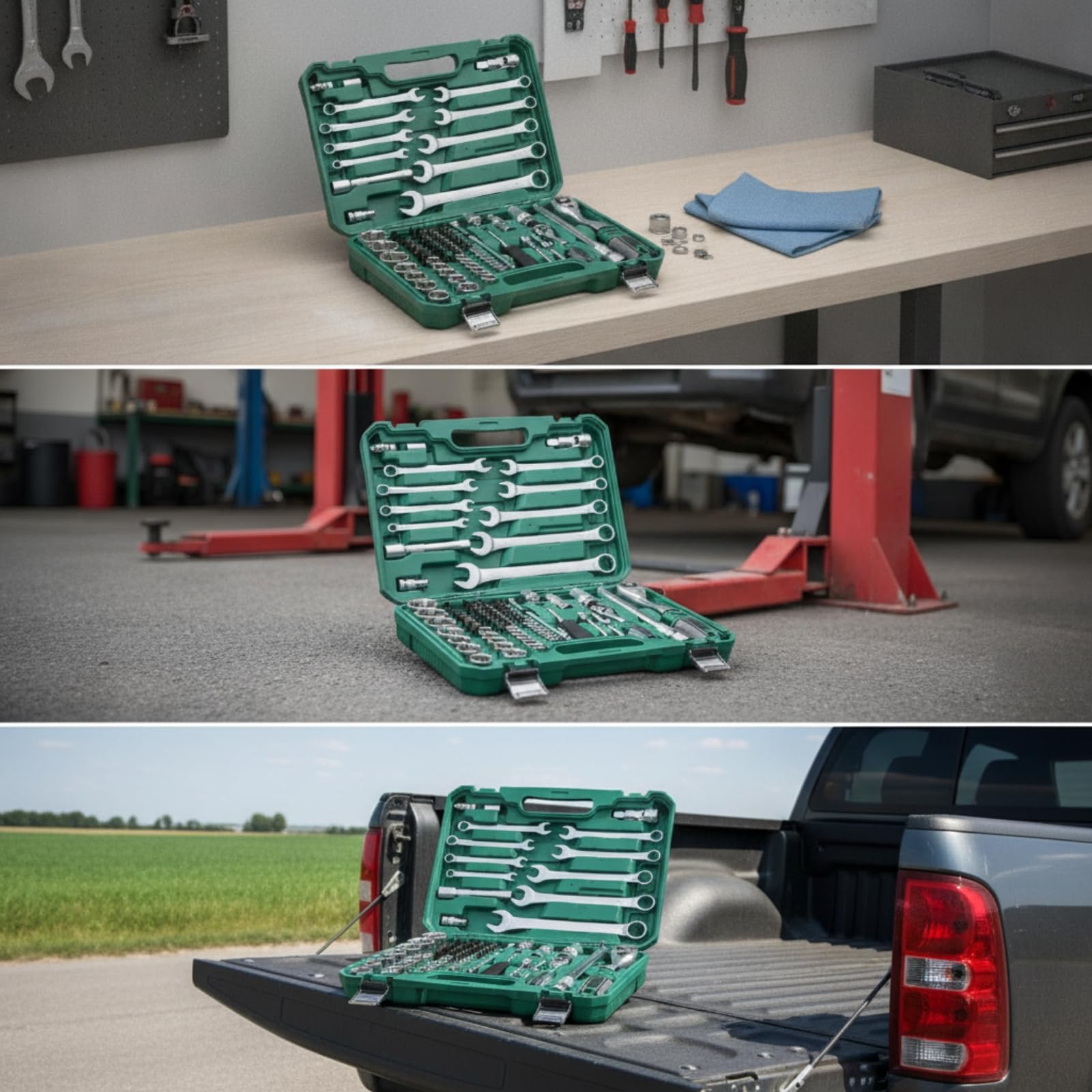 82 Pezzi Kit di Attrezzi per Auto con Custodia Completo Set di Bussole Metriche Universale Set Bussole con Cricchetto per Riparazioni Domestiche