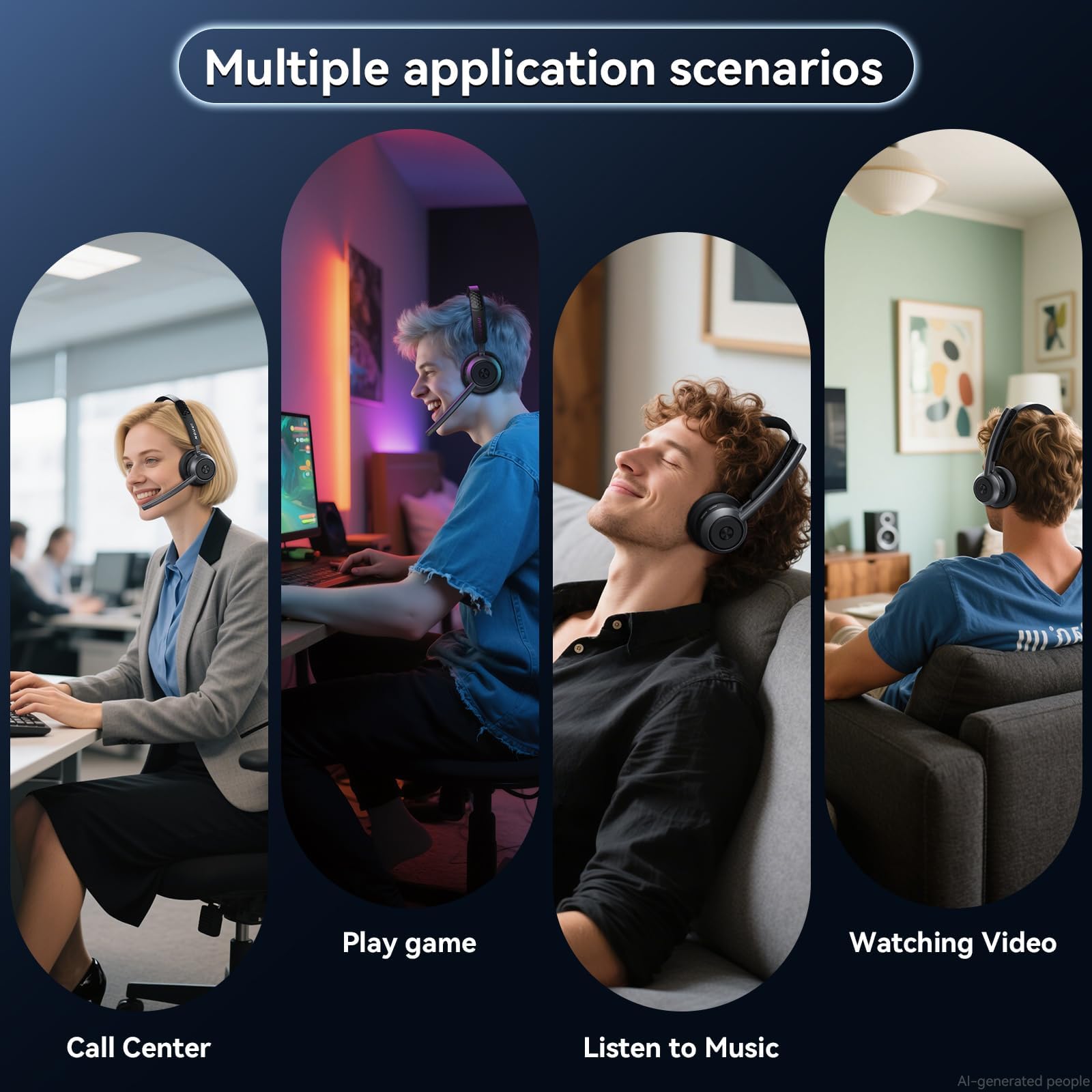 Cuffie wireless con microfono per lavoro, cuffie wireless con microfono (cancellazione del rumore e pulsante muto), batteria 65H con base di ricarica, cuffie Bluetooth con microfono per PC/Call Center