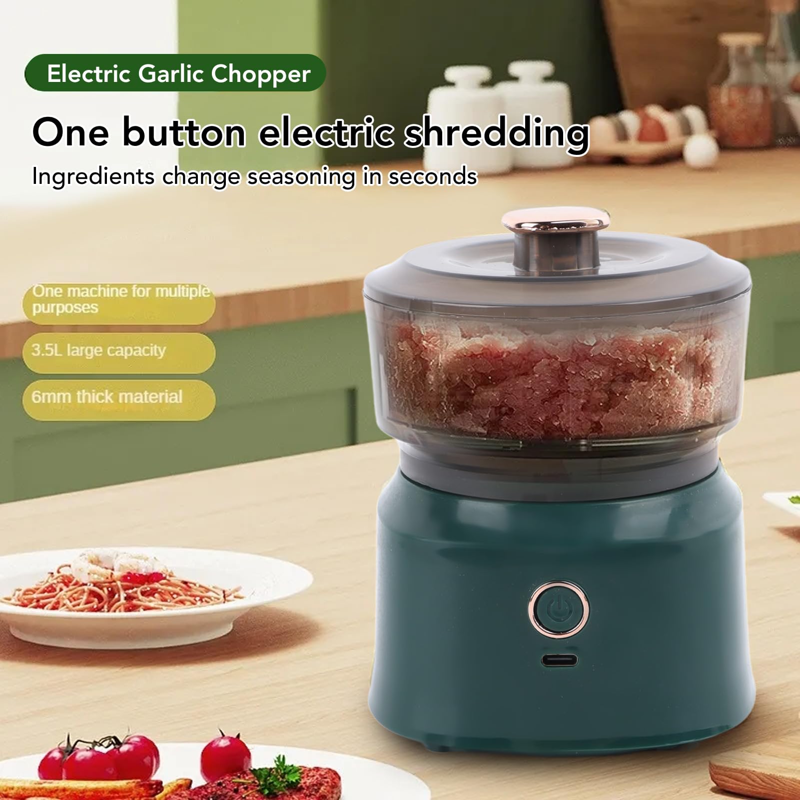NDNCZDHC Food Grinder Electric Meat Grinder USB Charging Vegetable Chopper Stainless Steel Blades Meat Grinders for Home Use(green)
