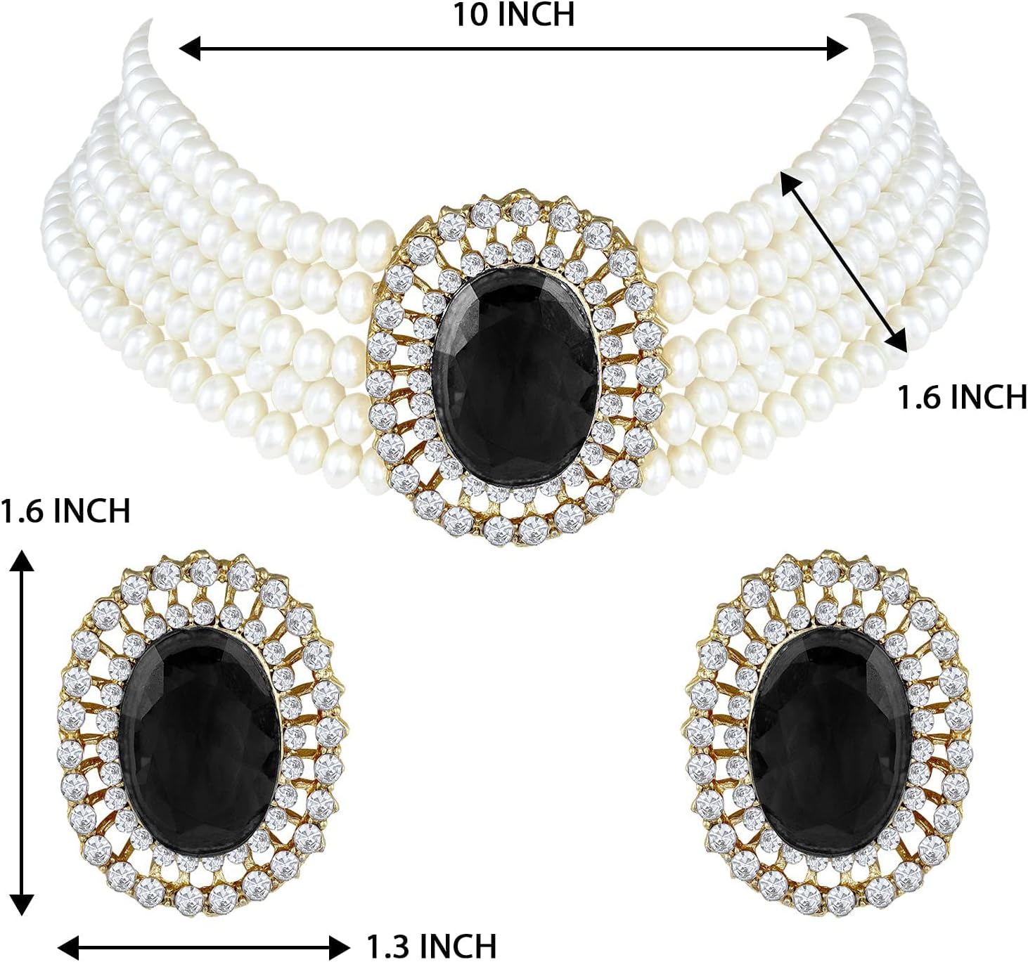Aheli Kundan Pearl Choker Multi Layered Beaded Necklace Earrings Set Indian Traditional Wedding Jewelry for Women, AH-PF26N1403