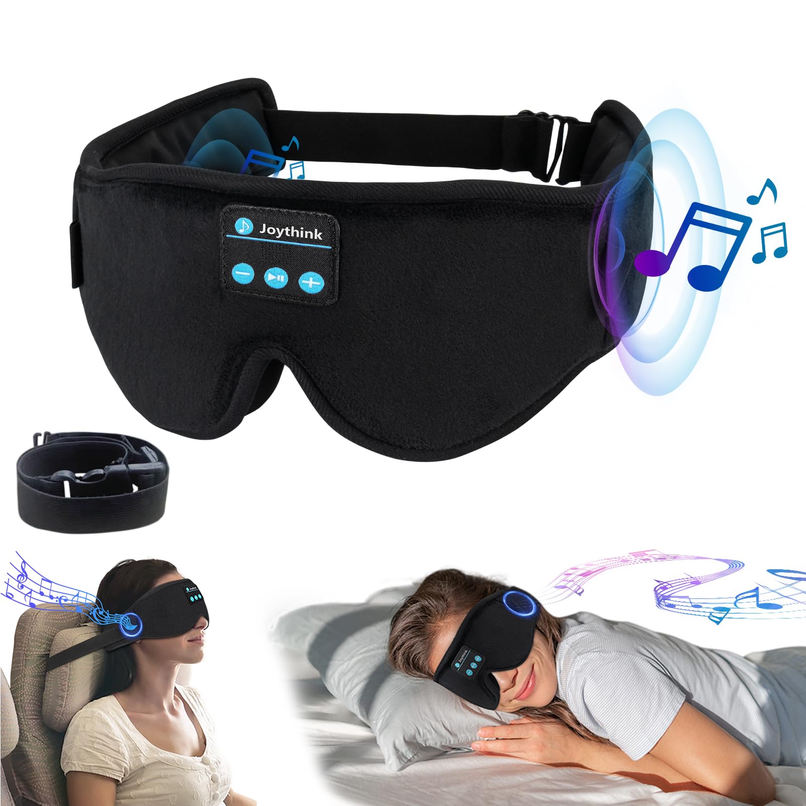 Joythink Auriculares para dormir, máscara de dormir Bluetooth con altavoz, máscara para dormir en coche, auriculares inalámbricos, accesorios de viaje para vuelos largos