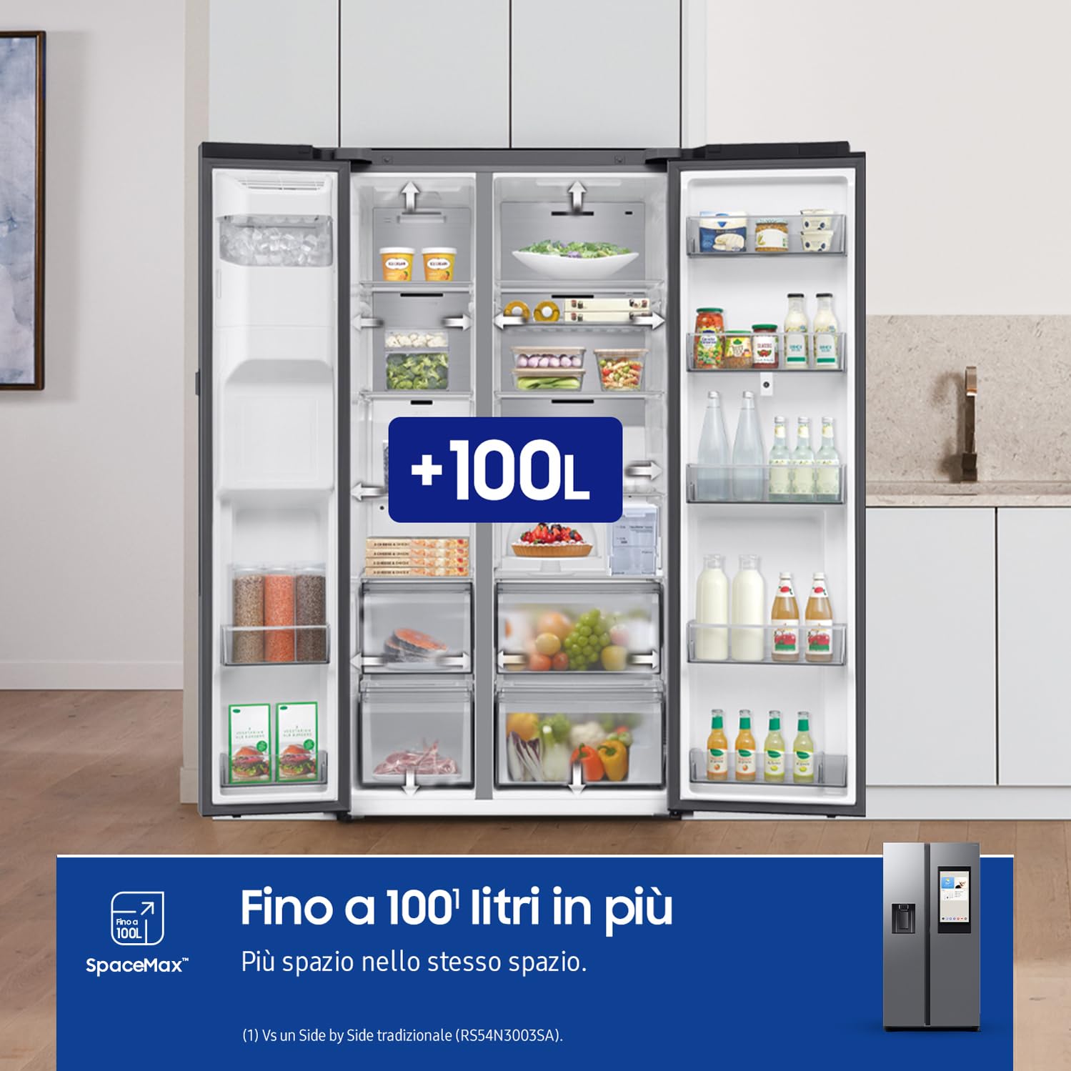 FRIGORIFERO SIDE BY SIDE SAMSUNG FAMILY HUB RS90F67BETEF 614L AI INVERTER DISPENSER DISPLAY LIBERA INSTALLAZIONE WIFI SILVER CLASSE E (Ricondizionato)