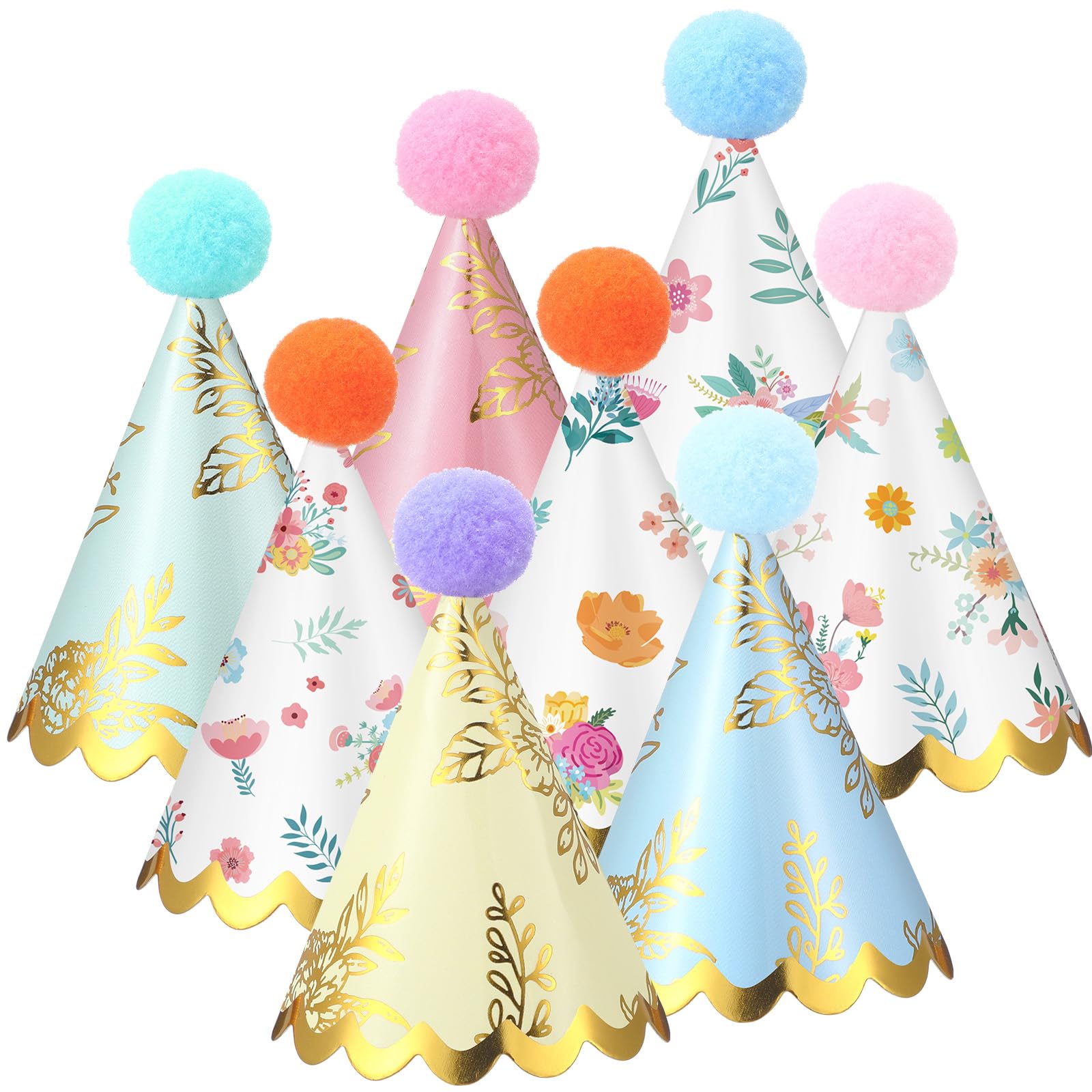 Panitay 40 Pcs Colorful Mini Small Party Hats for Stuffed Animals Paper Cone Tiny Birthday Hats Games Accessories (Floral)